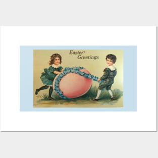 Easter Greetings, vintage antique postcard with Easter egg Posters and Art